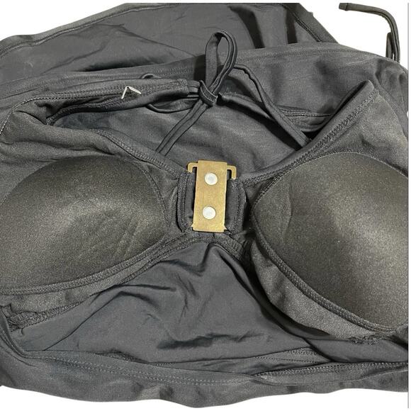 Merona Halter Tankini Swim Top Padded Size M Black Ruched Retro Pinup Boho NWOT - Picture 8 of 11